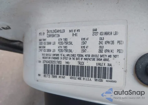 2002 Dodge Dakota Slt z USA, uszkodzony, nr VIN 1B7HG48Z82S517093